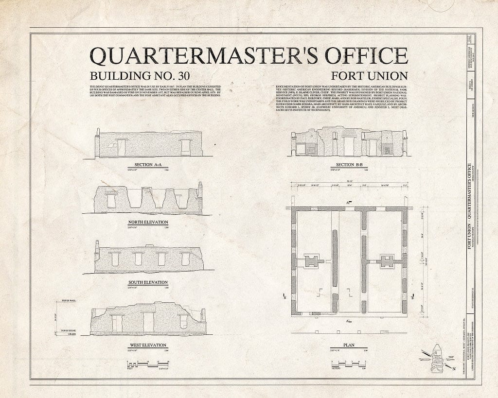 Blueprint HABS NM-164-S (Sheet 1 of 1) - Fort Union, Quartermaster's Office, State Highway No. 161, Watrous, Mora County, NM