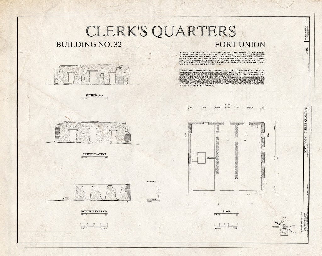 Blueprint HABS NM-164-U (Sheet 1 of 1) - Fort Union, Clerk's Quarters, State Highway No. 161, Watrous, Mora County, NM