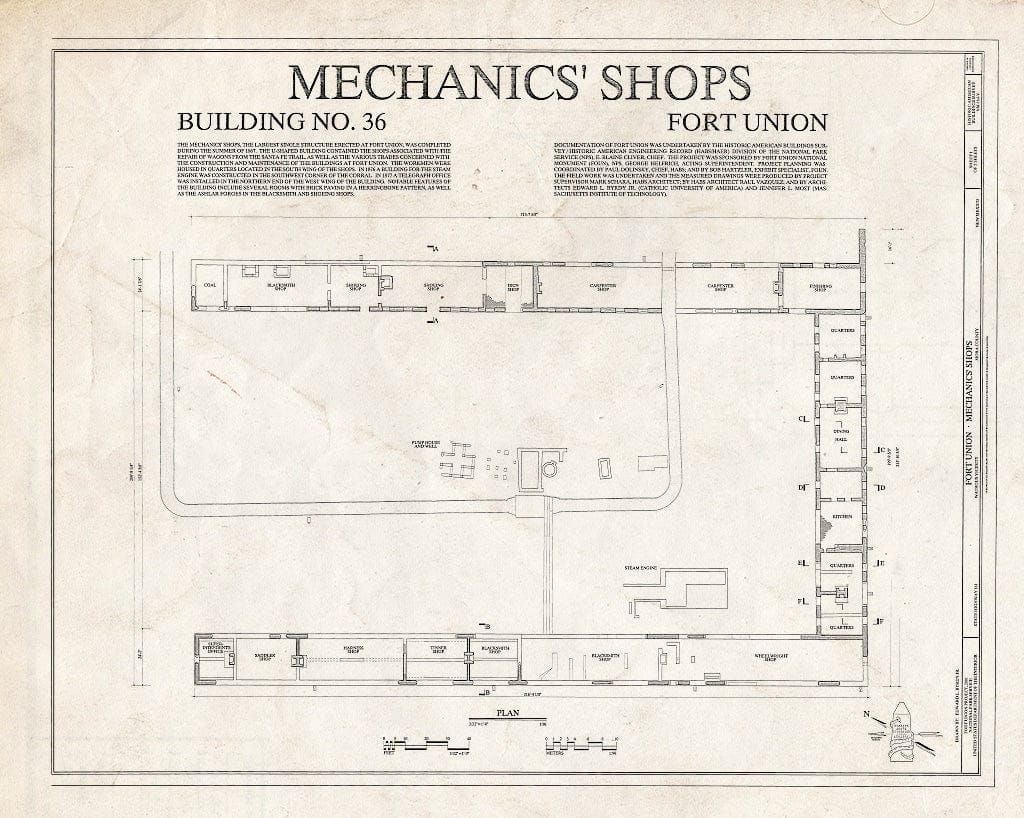Blueprint HABS NM-164-V (Sheet 1 of 5) - Fort Union, Mechanics' Shops, State Highway No. 161, Watrous, Mora County, NM