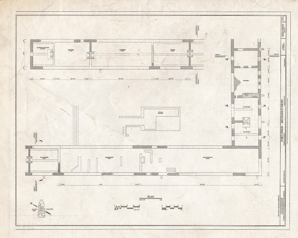 Blueprint HABS NM-164-V (Sheet 3 of 5) - Fort Union, Mechanics' Shops, State Highway No. 161, Watrous, Mora County, NM