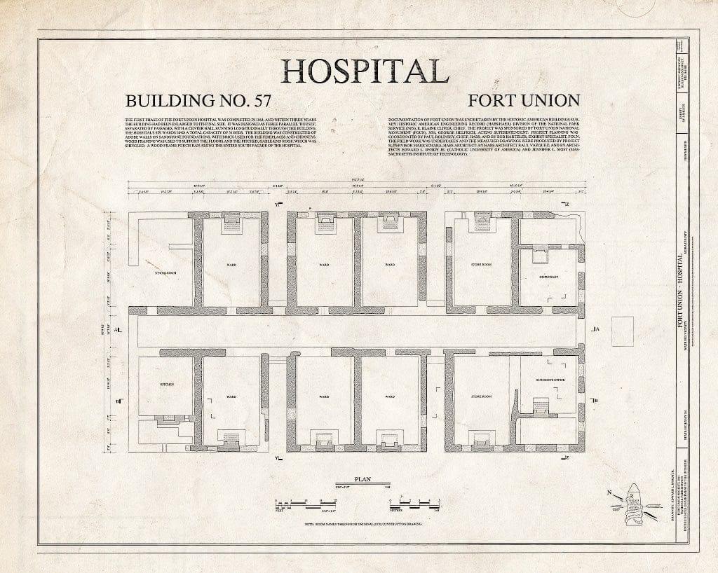 Blueprint HABS NM-164-BB (Sheet 1 of 3) - Fort Union, Hospital, State Highway No. 161, Watrous, Mora County, NM