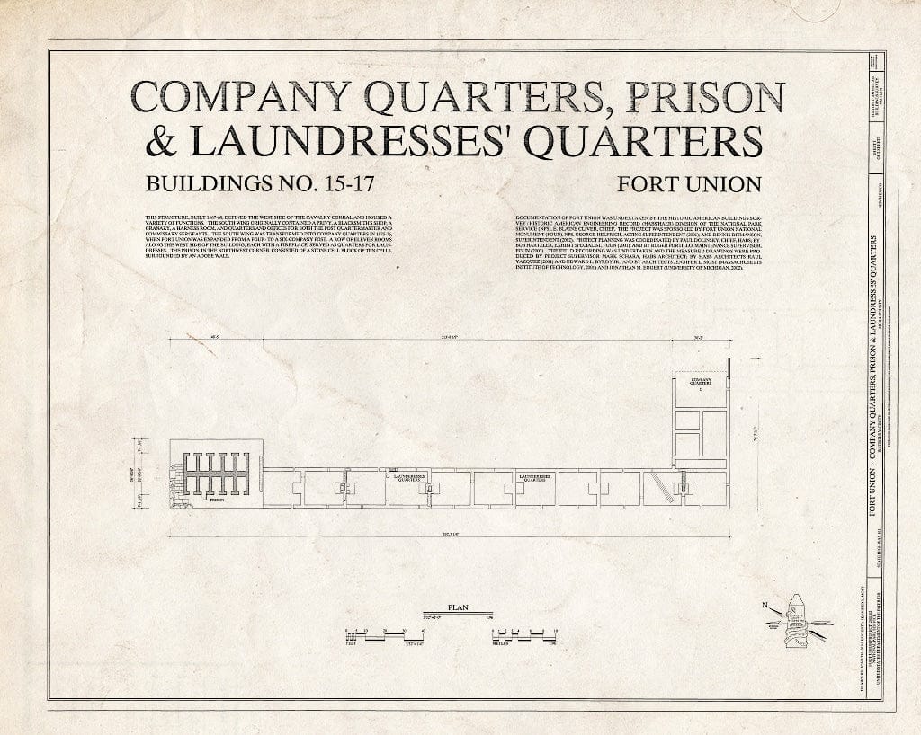 Blueprint HABS NM-164-N (Sheet 1 of 2) - Fort Union, Company Quarters, Prison & Laundresses' Quarters, State Highway No. 161, Watrous, Mora County, NM