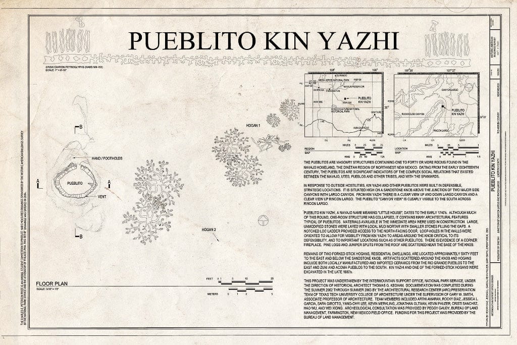 Blueprint HABS NM-200 (Sheet 1 of 3) - Pueblito Kin Yazhi, Junction of Canyon Largo & Rincon Largo, Tierra Amarilla, Rio Arriba County, NM