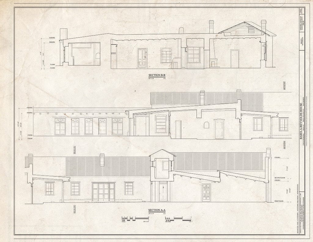 Blueprint Sections - Barela-Reynolds House, Calle Principal, Mesilla, Dona Ana County, NM