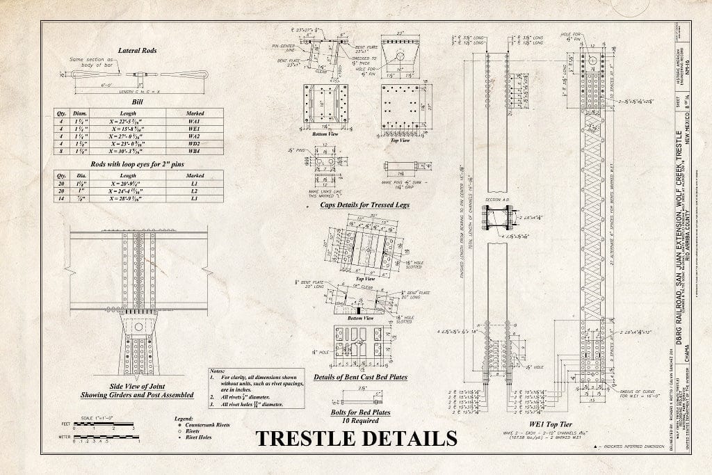 Blueprint Trestle Details - Denver & Rio Grande Railroad, San Juan Extension, Wolf Creek Trestle, Crossing Wolf Creek at Milepost 339.78, Chama, Rio Arriba County, NM