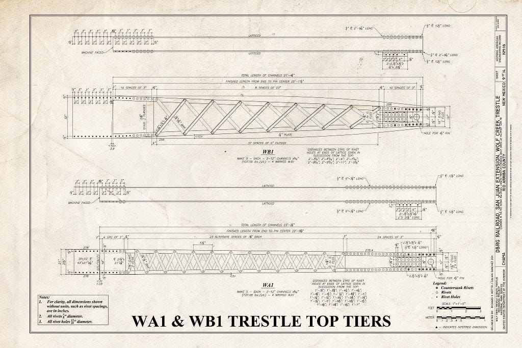 Blueprint WA1 & WB1 Trestle Top Tiers - Denver & Rio Grande Railroad, San Juan Extension, Wolf Creek Trestle, Crossing Wolf Creek at Milepost 339.78, Chama, Rio Arriba County, NM