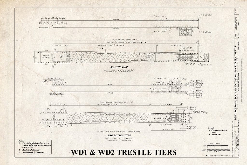 Blueprint WD1 & WD2 Trestle Tiers - Denver & Rio Grande Railroad, San Juan Extension, Wolf Creek Trestle, Crossing Wolf Creek at Milepost 339.78, Chama, Rio Arriba County, NM