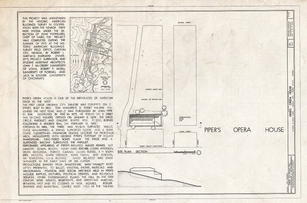 Blueprint HABS NEV,15-VIRG,17- (Sheet 1 of 7) - Piper's Opera House, B & Union Streets, Virginia City, Storey County, NV