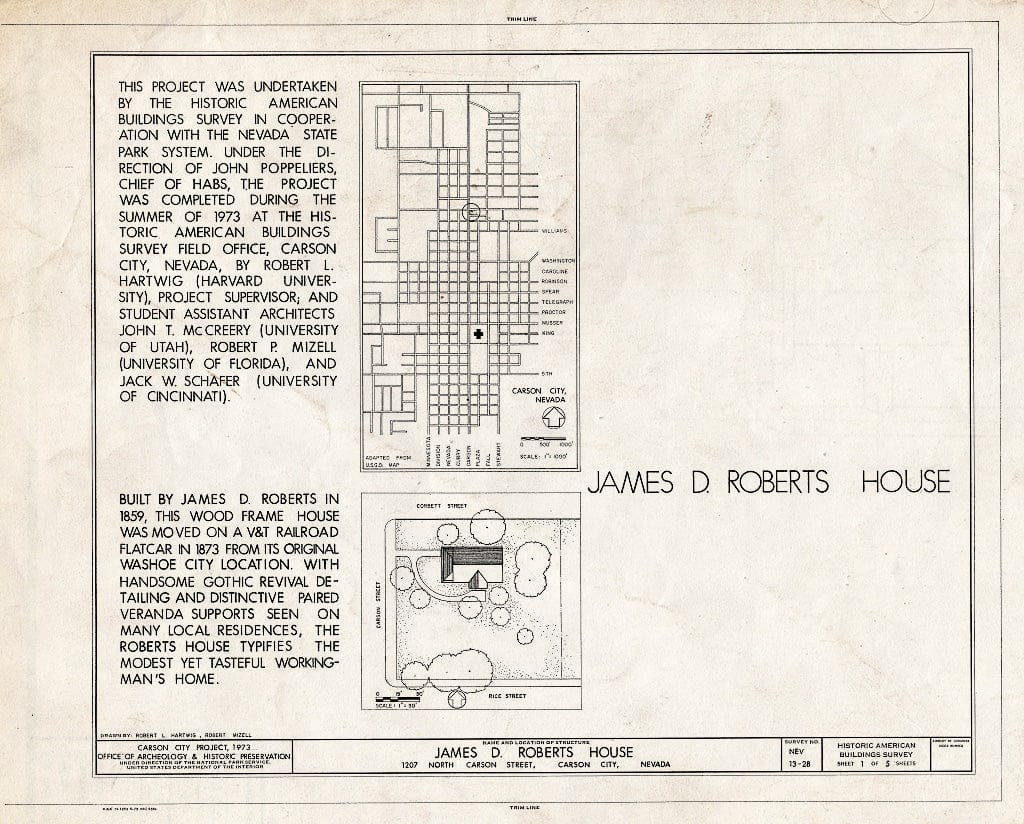Blueprint HABS NEV,13-CARCI,22- (Sheet 1 of 5) - James D. Roberts House, 1207 North Carson Street, Carson City, Carson City, NV