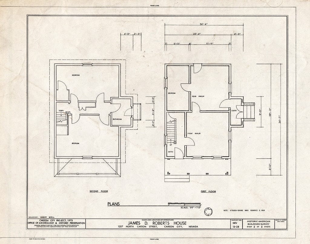 Blueprint HABS NEV,13-CARCI,22- (Sheet 2 of 5) - James D. Roberts House, 1207 North Carson Street, Carson City, Carson City, NV