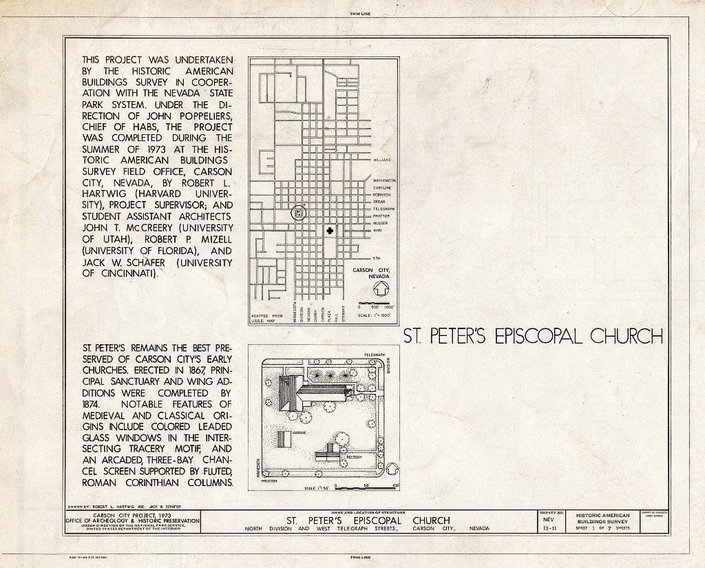 Blueprint HABS NEV,13-CARCI,10- (Sheet 1 of 7) - St. Peter's Episcopal Church, 312 North Division Street, Carson City, Carson City, NV