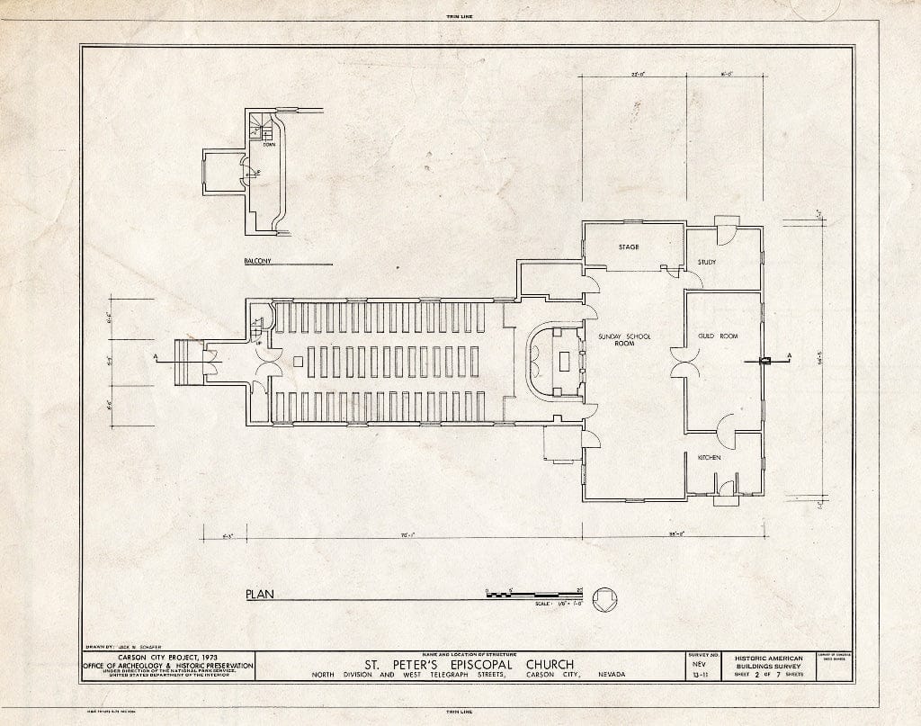 Blueprint HABS NEV,13-CARCI,10- (Sheet 2 of 7) - St. Peter's Episcopal Church, 312 North Division Street, Carson City, Carson City, NV