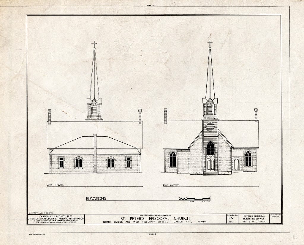 Blueprint HABS NEV,13-CARCI,10- (Sheet 3 of 7) - St. Peter's Episcopal Church, 312 North Division Street, Carson City, Carson City, NV