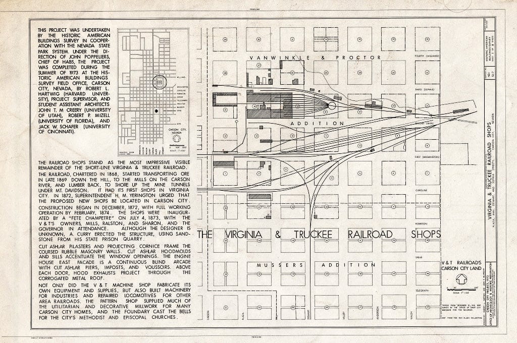 Blueprint HABS NEV,13-CARCI,6- (Sheet 1 of 8) - Virginia & Truckee Railroad Shops, Between Plaza, Ann, Stewart & Sophia Streets, Carson City, Carson City, NV