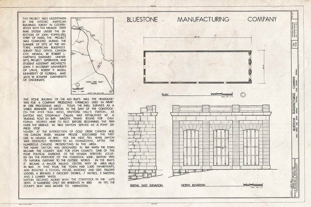 Blueprint HABS NEV,10-DAYT,1- (Sheet 1 of 1) - Bluestone Manufacturing Company, Main Street & Shady Avenue, Dayton, Lyon County, NV