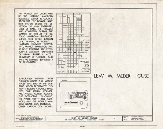 Blueprint HABS NEV,13-CARCI,21- (Sheet 1 of 5) - Lew M. Meder House, 308 North Nevada Street, Carson City, Carson City, NV