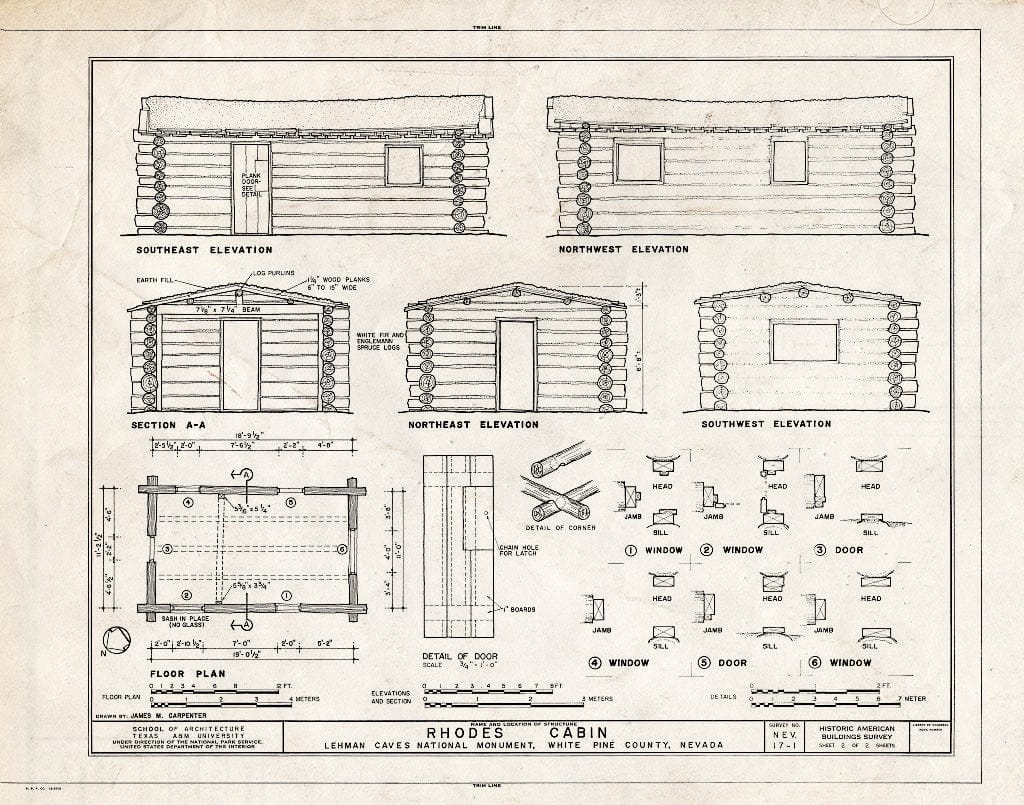 Blueprint HABS NEV,17-,1- (Sheet 2 of 2) - Rhodes Cabin, Lehman Caves National Monument Entrance Vicinity, Baker, White Pine County, NV