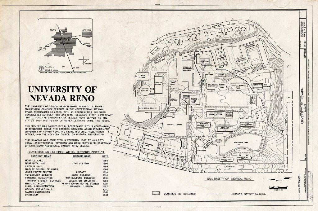 Blueprint HABS NEV,16-Reno,1- (Sheet 1 of 1) - University of Nevada (Site Plan), Evans, Virginia & Ninth Street, Reno, Washoe County, NV