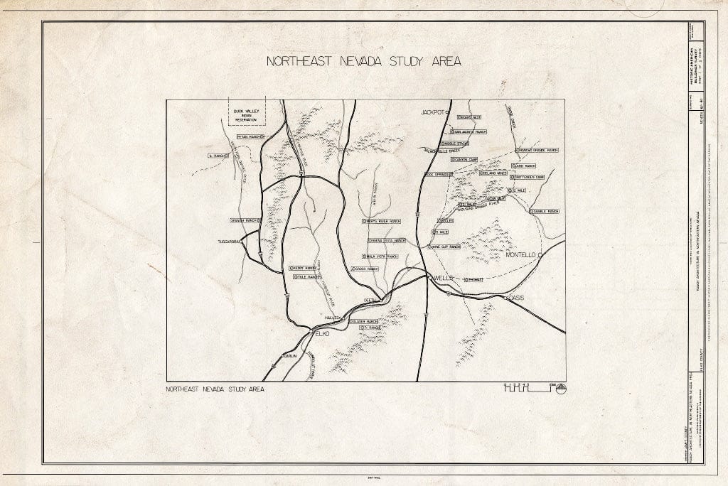 Blueprint Overall site Plan Mapping The Study Area - Ranch Architecture of Northeastern Nevada, Deeth, Elko County, NV