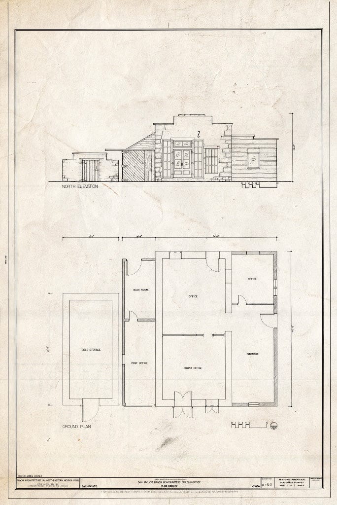 Blueprint North Elevation,Plan - San Jacinto Ranch, Headquarters Building/Office, San Jacinto, Elko County, NV