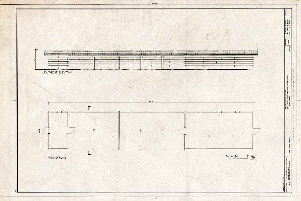 Blueprint Southeast Elevation; Plan - Boar's Nest Ranch (San Jacinto), Horse Barn, San Jacinto, Elko County, NV