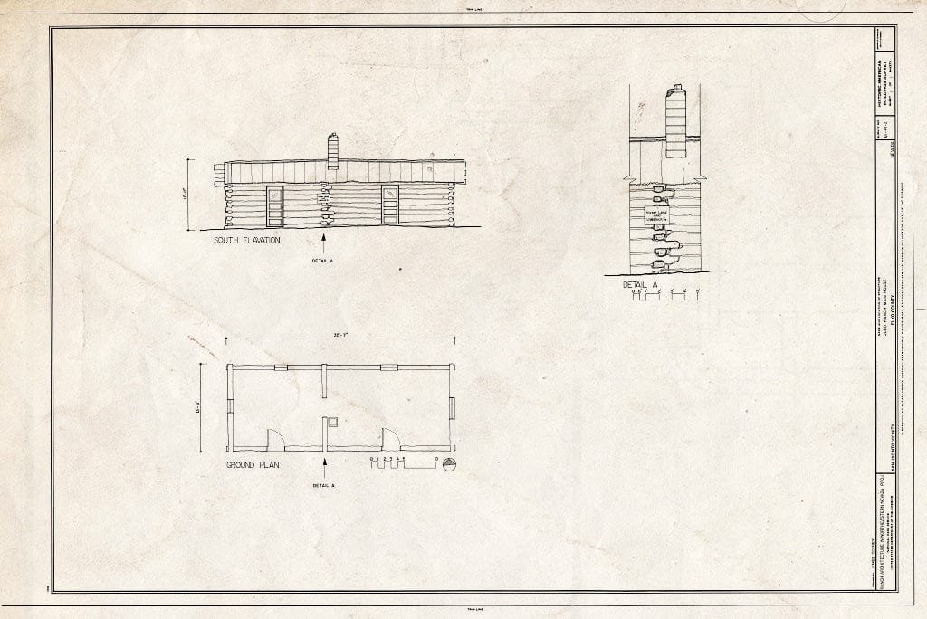Blueprint South Elevation, Plan, Detail - Judd Ranch, House, Elko, Elko County, NV