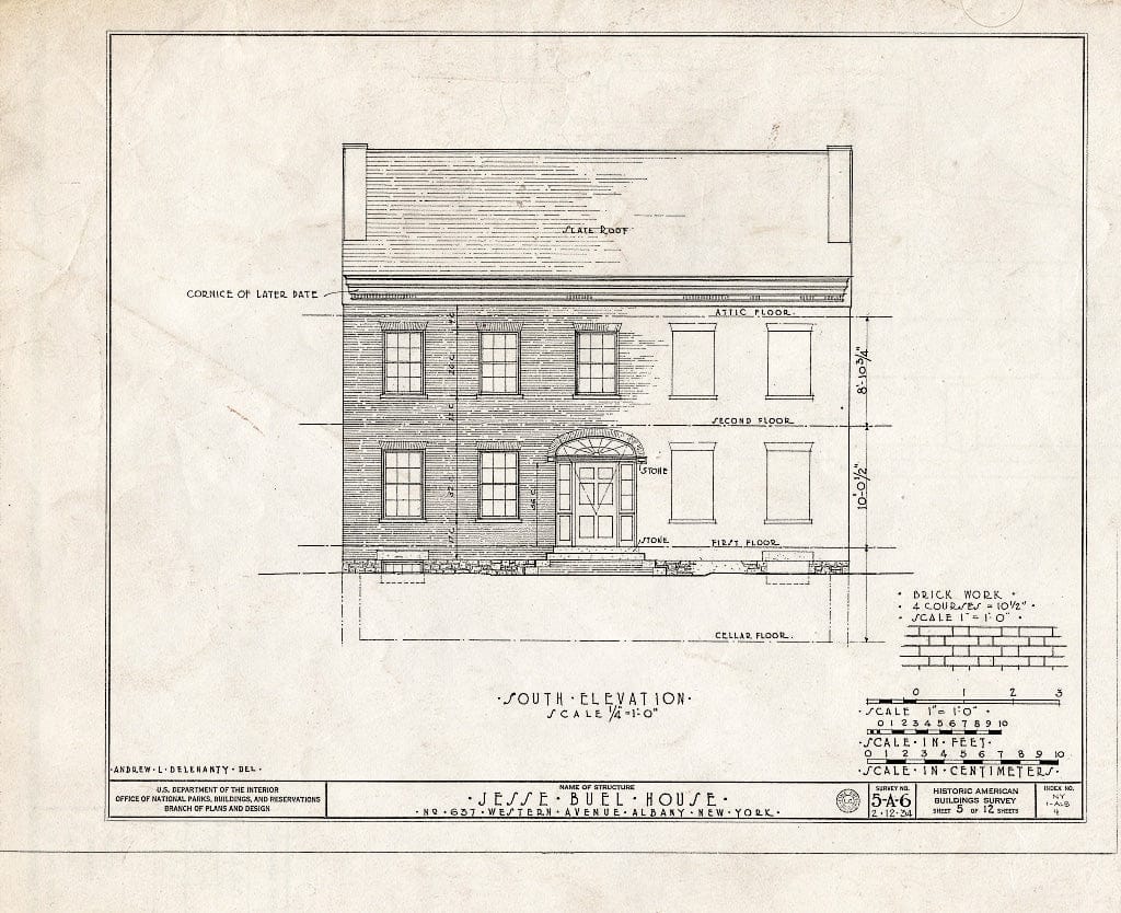 Blueprint HABS NY,1-ALB,4- (Sheet 5 of 12) - Jesse Buel House, 637 Western Avenue, Albany, Albany County, NY