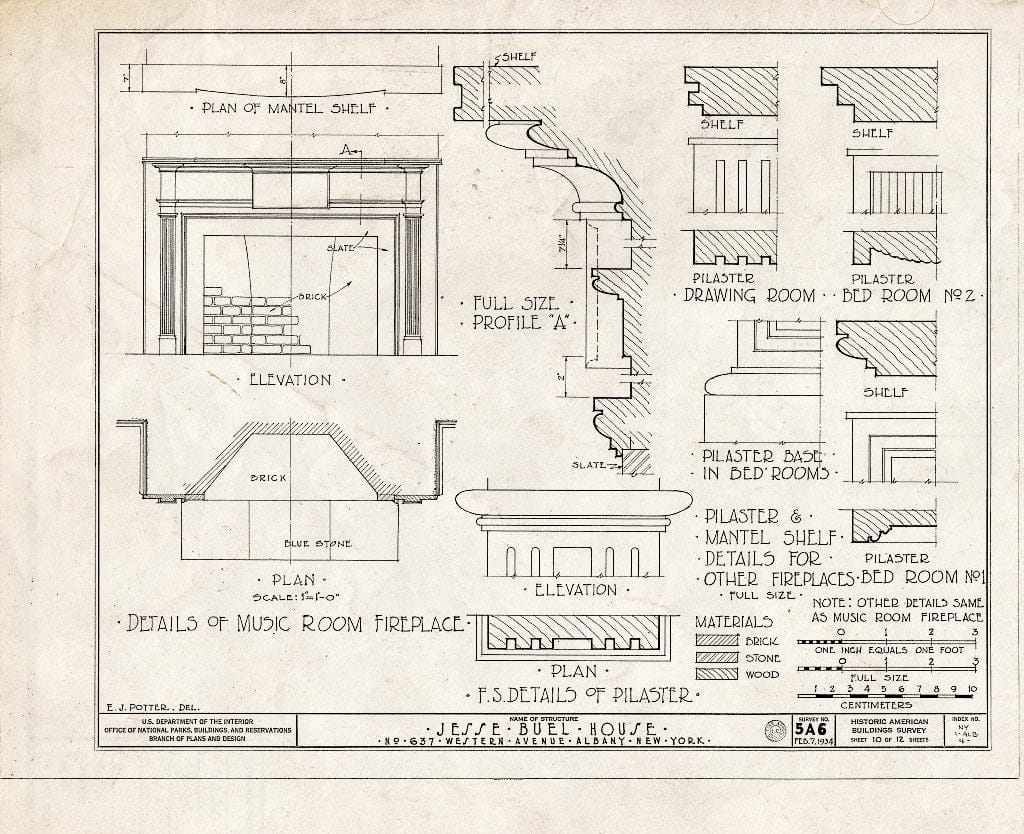 Blueprint HABS NY,1-ALB,4- (Sheet 10 of 12) - Jesse Buel House, 637 Western Avenue, Albany, Albany County, NY