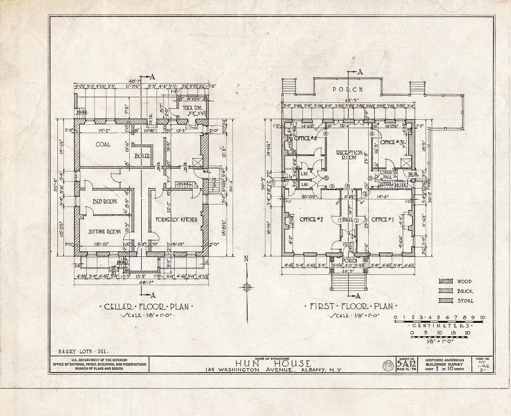 Blueprint HABS NY,1-ALB,5- (Sheet 1 of 10) - Hun House, 149 Washington Avenue, Albany, Albany County, NY