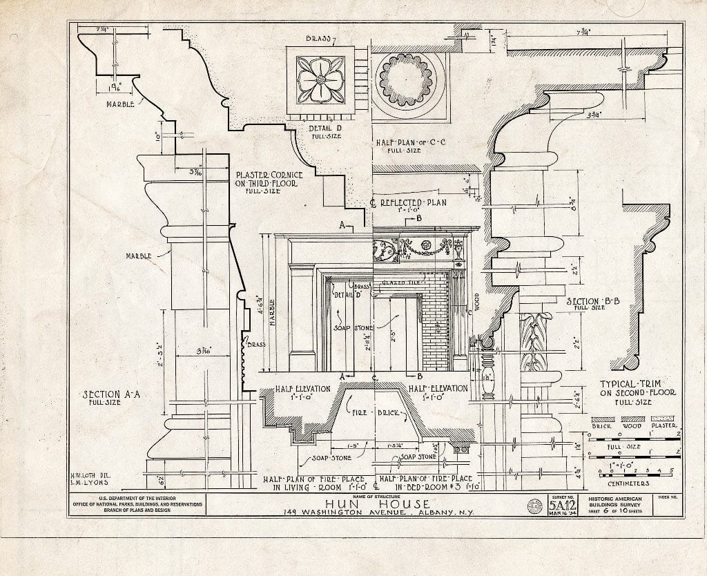 Blueprint HABS NY,1-ALB,5- (Sheet 6 of 10) - Hun House, 149 Washington Avenue, Albany, Albany County, NY