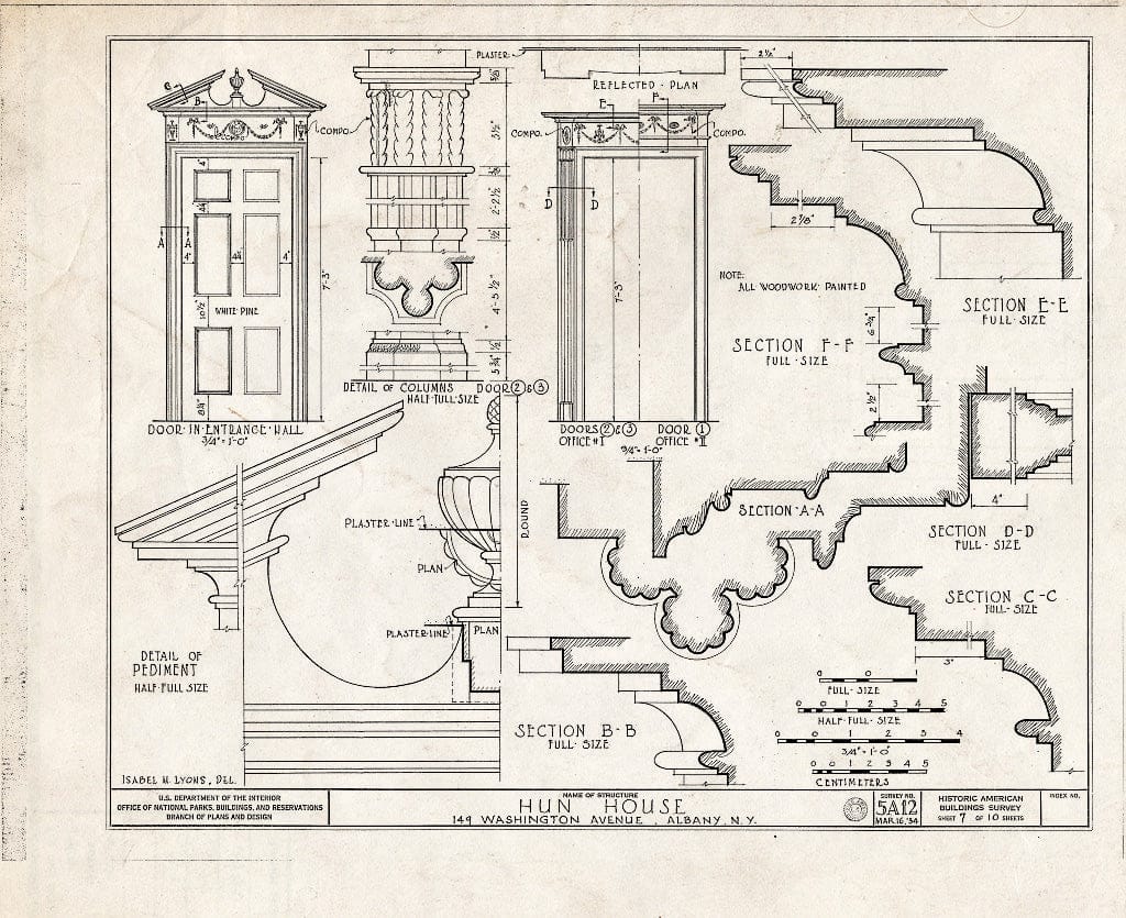 Blueprint HABS NY,1-ALB,5- (Sheet 7 of 10) - Hun House, 149 Washington Avenue, Albany, Albany County, NY