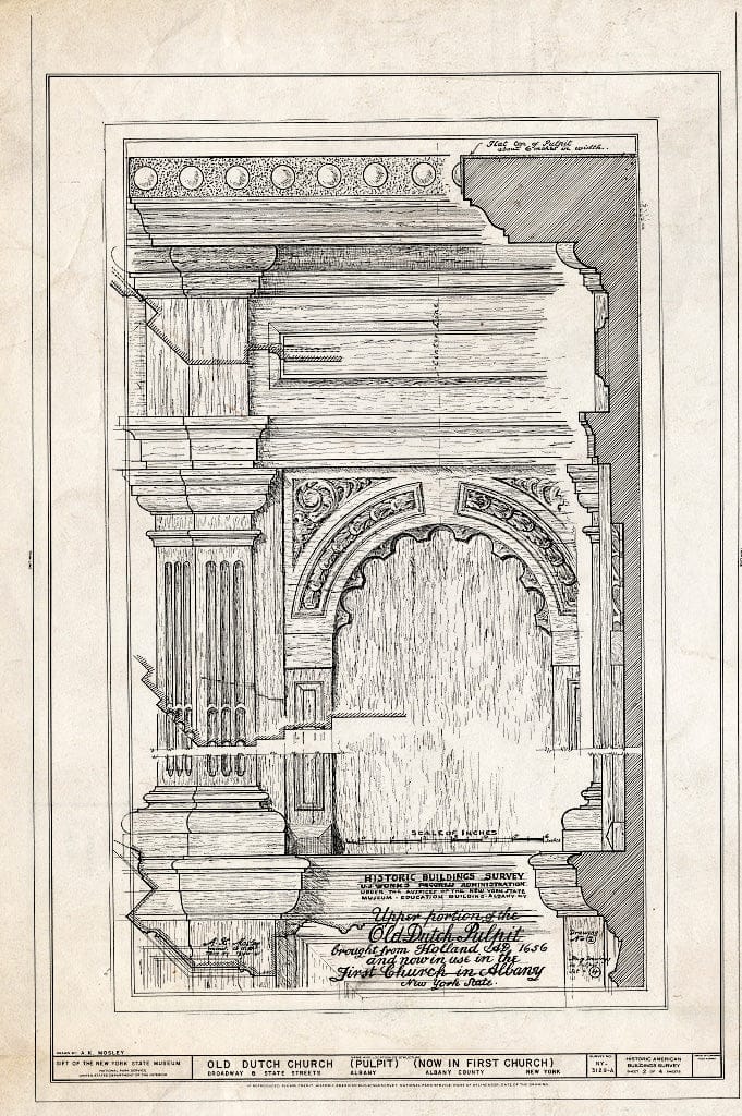Blueprint HABS NY,1-ALB,11A- (Sheet 2 of 4) - Old Dutch Church, Pulpit (Now in First Church), Broadway & State Streets, Albany, Albany County, NY