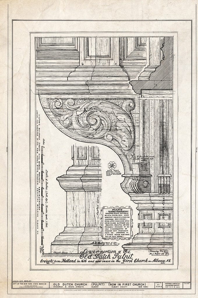 Blueprint HABS NY,1-ALB,11A- (Sheet 3 of 4) - Old Dutch Church, Pulpit (Now in First Church), Broadway & State Streets, Albany, Albany County, NY