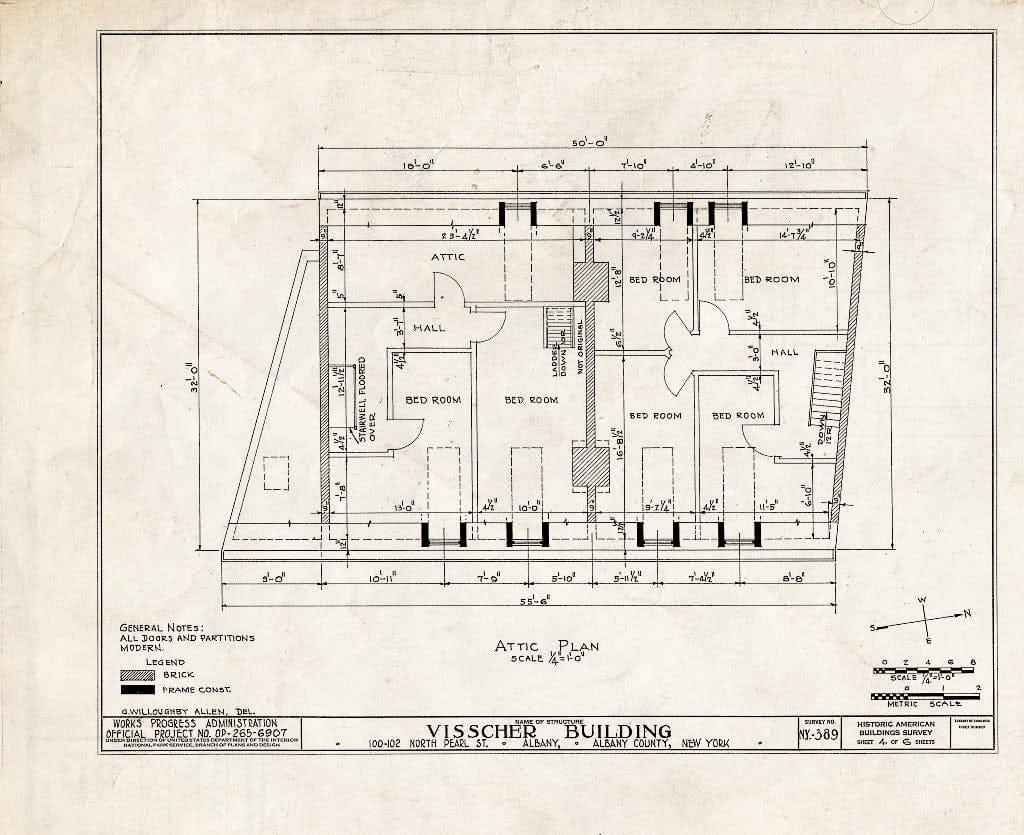 Blueprint HABS NY,1-ALB,8- (Sheet 4 of 6) - William Visscher Building, 100-102 North Pearl Street, Albany, Albany County, NY