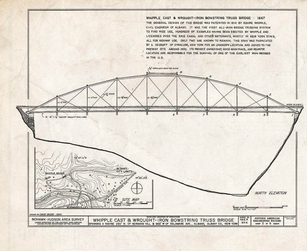 Blueprint HAER NY,1-ALB,19- (Sheet 2 of 5) - Whipple Cast & Wrought Iron Bowstring Truss Bridge, Normans Kill Vicinity, Albany, Albany County, NY