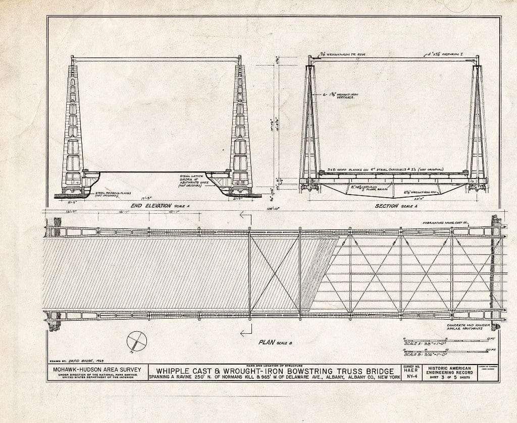 Blueprint HAER NY,1-ALB,19- (Sheet 3 of 5) - Whipple Cast & Wrought Iron Bowstring Truss Bridge, Normans Kill Vicinity, Albany, Albany County, NY