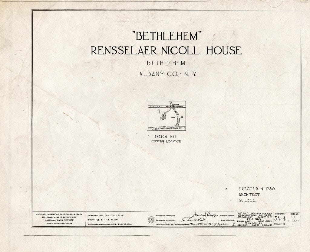 Blueprint HABS NY,1-Beth,1- (Sheet 0 of 11) - Bethlehem, Bethlehem Center, Albany County, NY