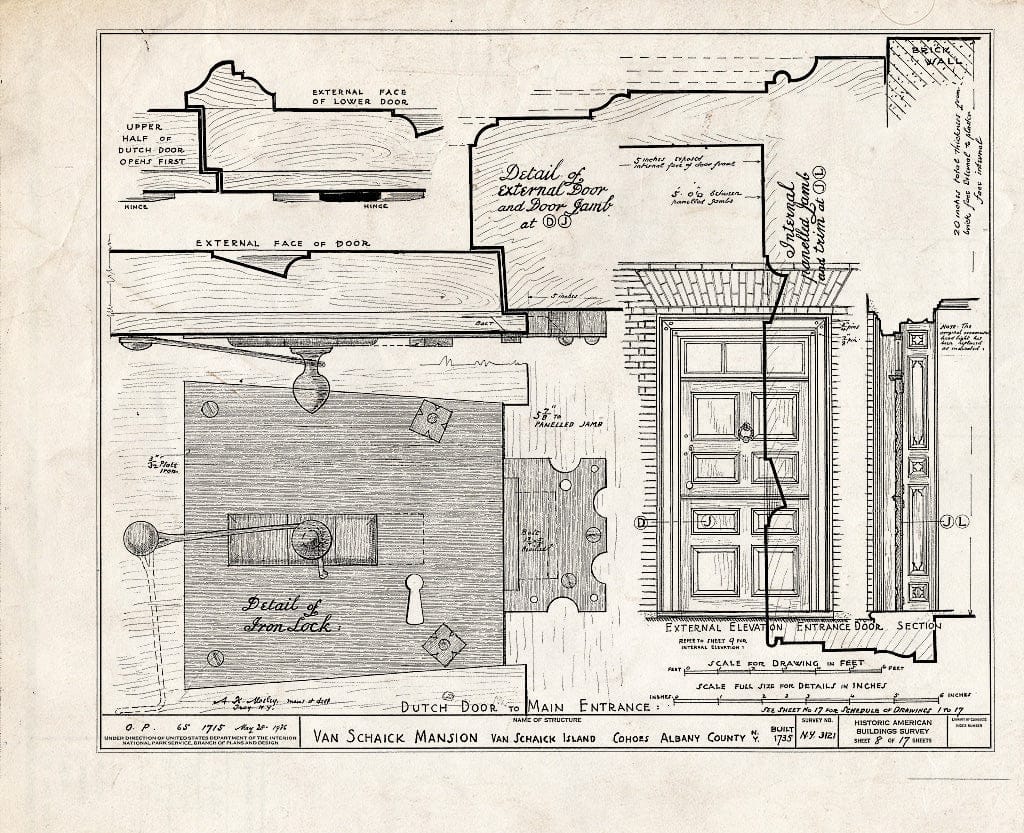 Blueprint HABS NY,1-COHO,1- (Sheet 8 of 17) - Wessel Van Schaick House, Van Schaick Avenue & Delaware & Hudson Railroad Tracks, Cohoes, Albany County, NY