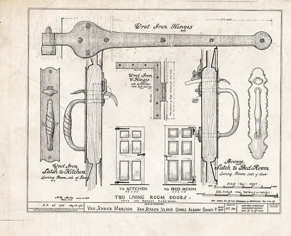 Blueprint HABS NY,1-COHO,1- (Sheet 11 of 17) - Wessel Van Schaick House, Van Schaick Avenue & Delaware & Hudson Railroad Tracks, Cohoes, Albany County, NY