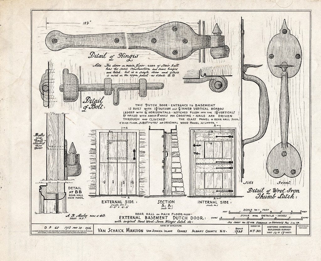 Blueprint HABS NY,1-COHO,1- (Sheet 12 of 17) - Wessel Van Schaick House, Van Schaick Avenue & Delaware & Hudson Railroad Tracks, Cohoes, Albany County, NY