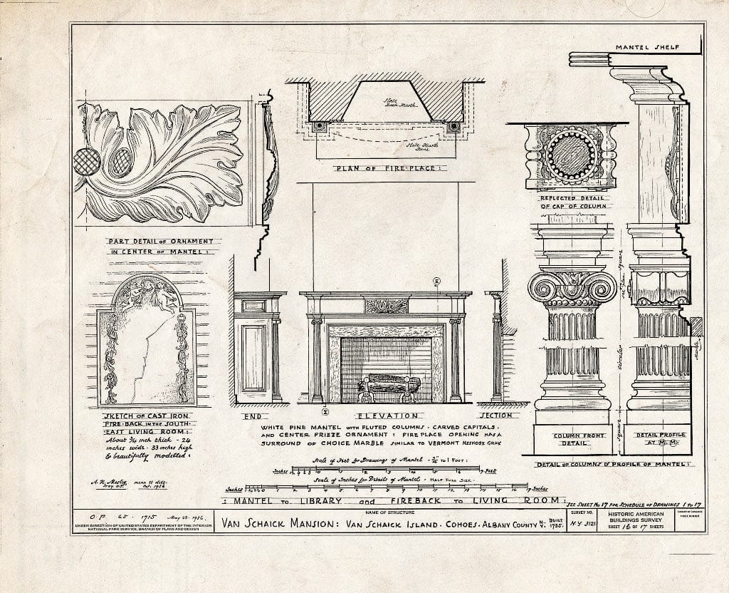 Blueprint HABS NY,1-COHO,1- (Sheet 16 of 17) - Wessel Van Schaick House, Van Schaick Avenue & Delaware & Hudson Railroad Tracks, Cohoes, Albany County, NY