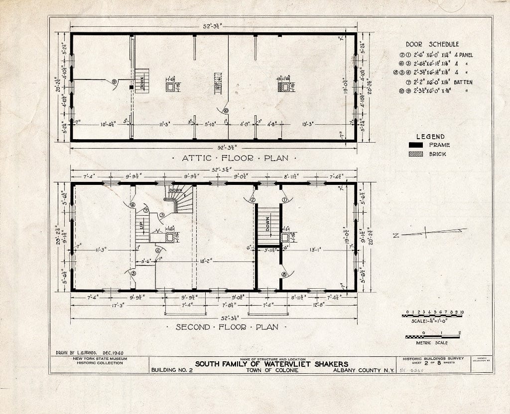 Blueprint HABS NY,1-COL,13- (Sheet 2 of 8) - Shaker South Family Brothers' Dormitory, Watervliet Shaker Road, Colonie Township, Watervliet, Albany County, NY