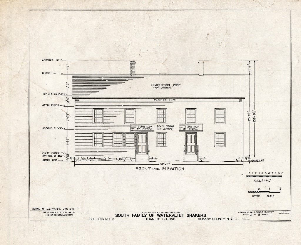 Blueprint HABS NY,1-COL,13- (Sheet 3 of 8) - Shaker South Family Brothers' Dormitory, Watervliet Shaker Road, Colonie Township, Watervliet, Albany County, NY