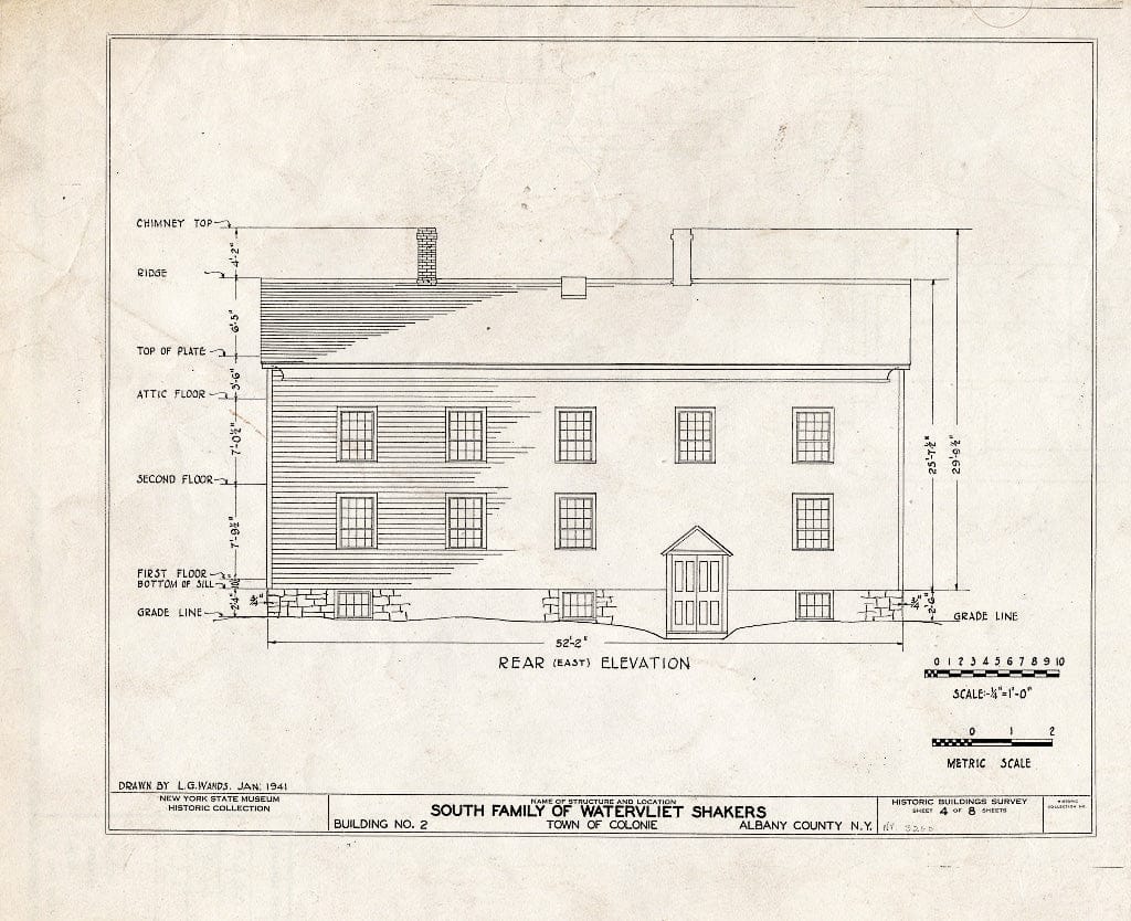 Blueprint HABS NY,1-COL,13- (Sheet 4 of 8) - Shaker South Family Brothers' Dormitory, Watervliet Shaker Road, Colonie Township, Watervliet, Albany County, NY