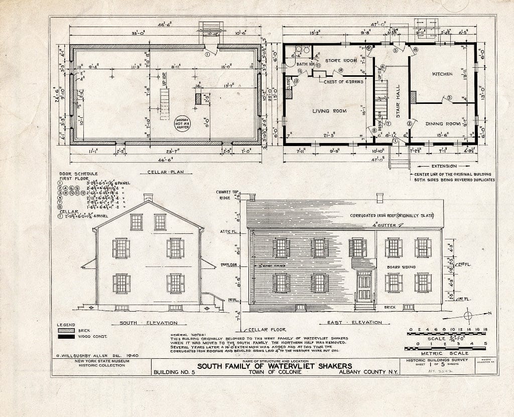 Blueprint HABS NY,1-COL,16- (Sheet 1 of 5) - Shaker South Family Cottage, Watervielt Shaker Road, Colonie Township, Watervliet, Albany County, NY