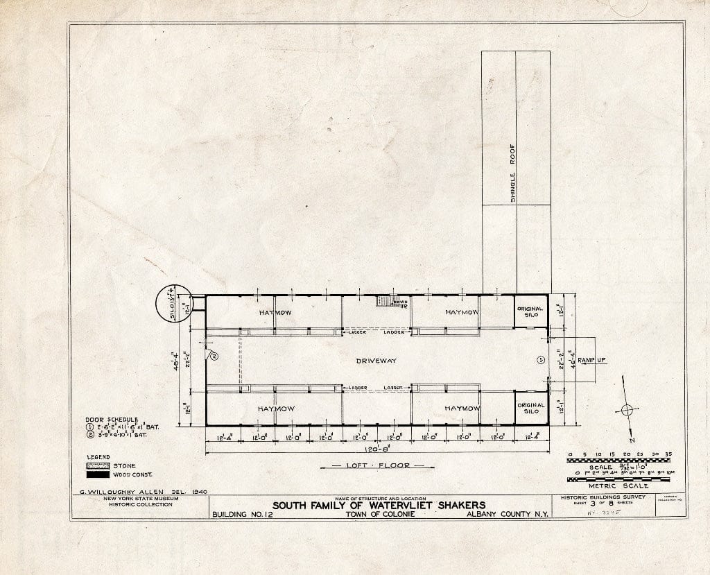 Blueprint HABS NY,1-COL,21- (Sheet 3 of 8) - Shaker South Family Cow & Hay Barn, Watervliet Shaker Road, Colonie Township, Watervliet, Albany County, NY