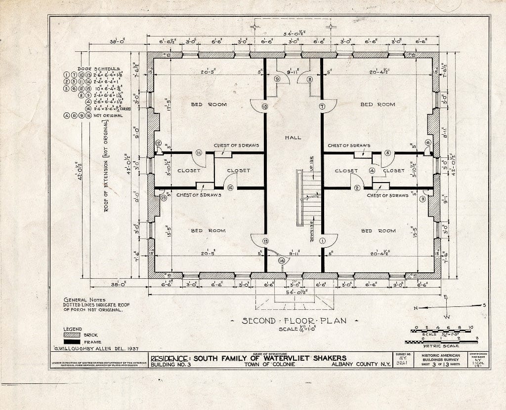 Blueprint HABS NY,1-COL,14- (Sheet 3 of 13) - Shaker South Family Dwelling House, Watervliet Shaker Road, Colonie Township, Watervliet, Albany County, NY