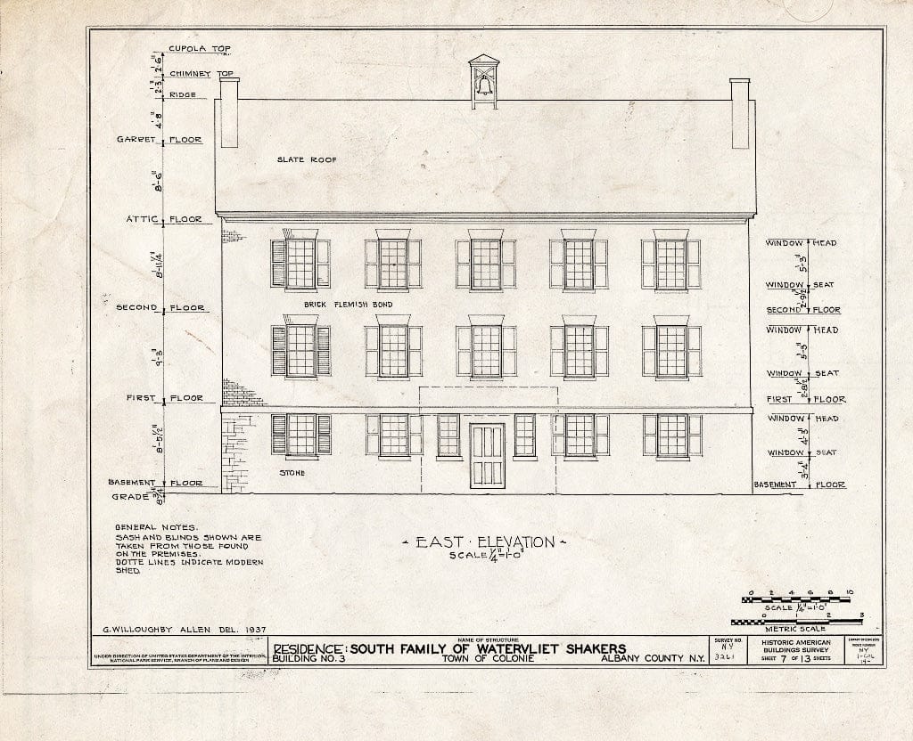 Blueprint HABS NY,1-COL,14- (Sheet 7 of 13) - Shaker South Family Dwelling House, Watervliet Shaker Road, Colonie Township, Watervliet, Albany County, NY