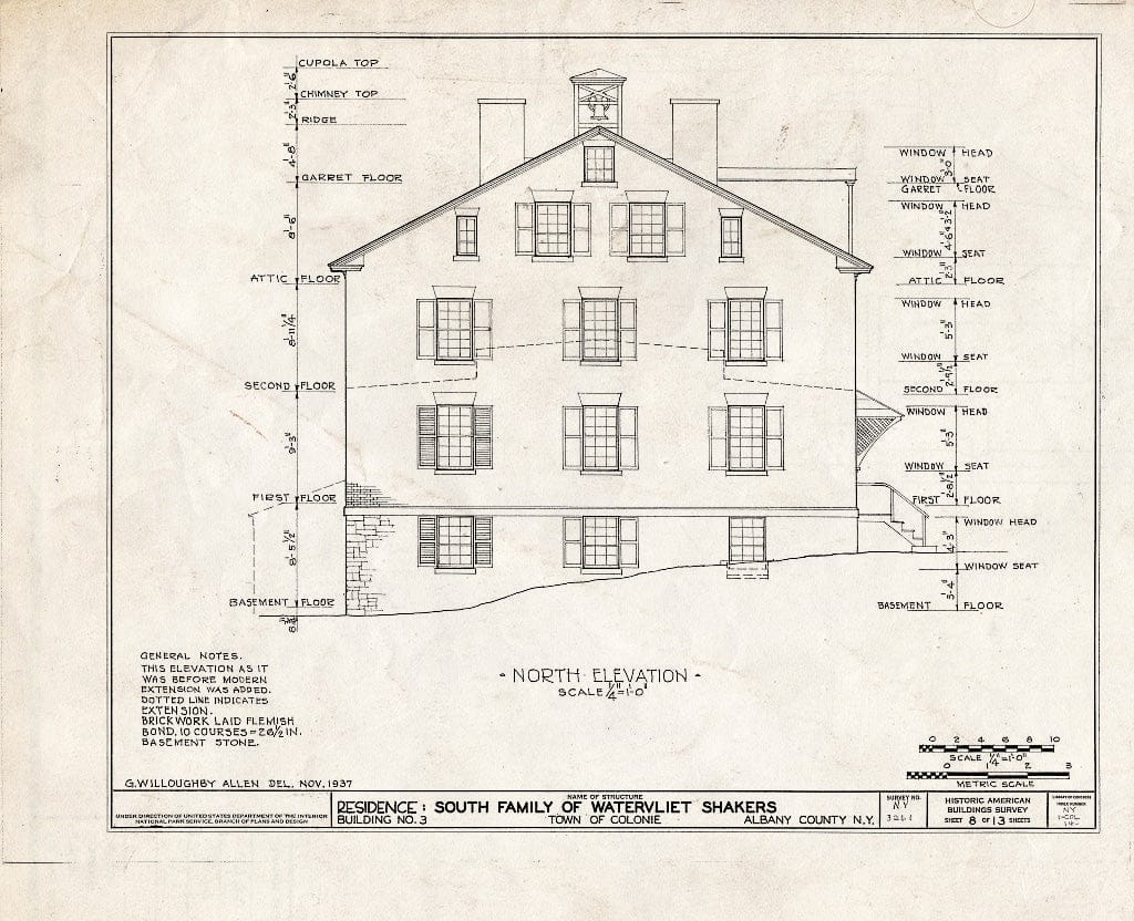 Blueprint HABS NY,1-COL,14- (Sheet 8 of 13) - Shaker South Family Dwelling House, Watervliet Shaker Road, Colonie Township, Watervliet, Albany County, NY