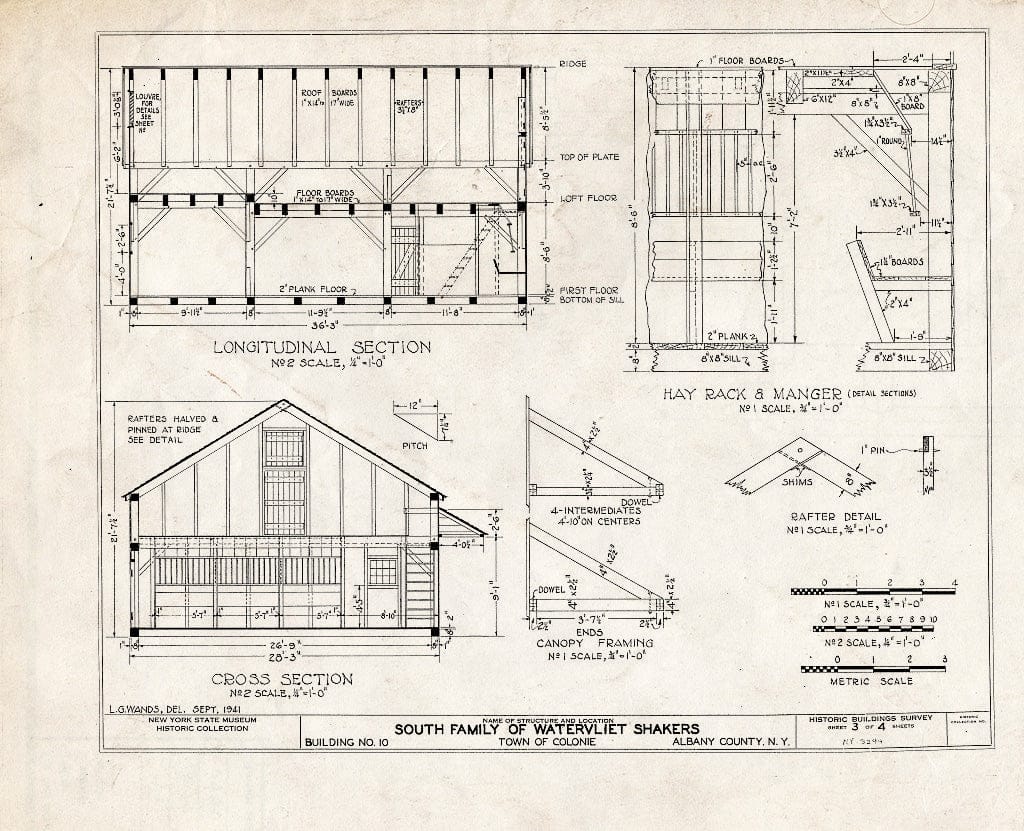 Blueprint HABS NY,1-COL,20- (Sheet 3 of 4) - Shaker South Family Horse & Wagon Barn, Watervliet Shaker Road, Colonie Township, Watervliet, Albany County, NY